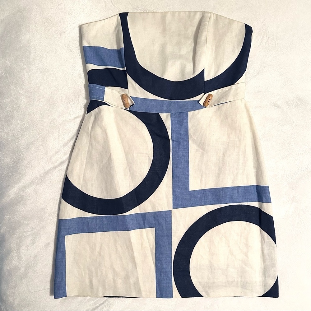 Nell 20 Main Strapless Geometric Print Mini Tube Dress 10 White Marthas Vineyard